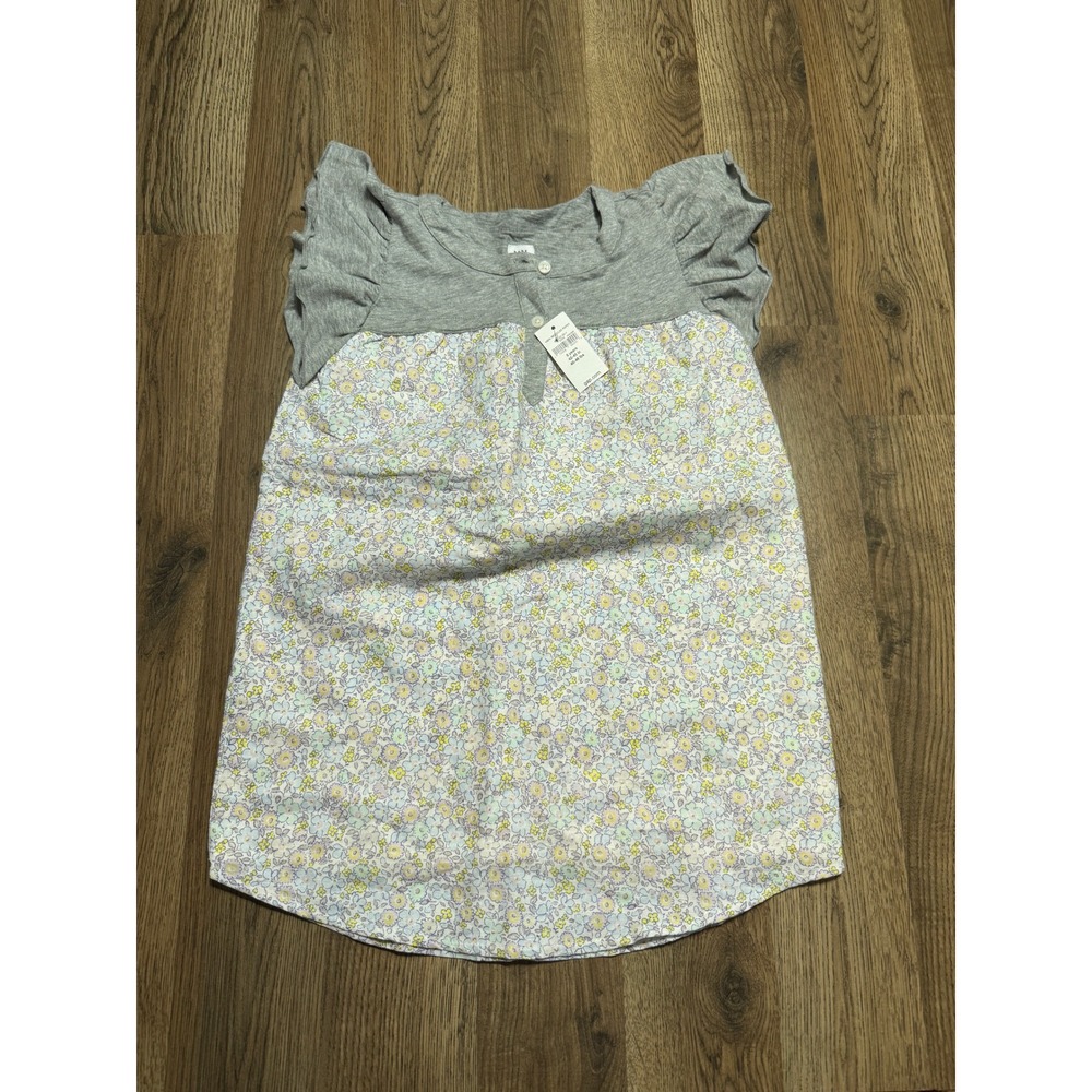 Baby GAP Dress Girls Size 5 Grey Multi Linen Blend Henley Floral Flutter Sleeve